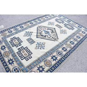 พรมตุรกีขนาดใหญ่ 5.9x8.7 ฟุต พรมวินเทจ พรมขนสัตว์สีน้ำเงิน - Product Image 1