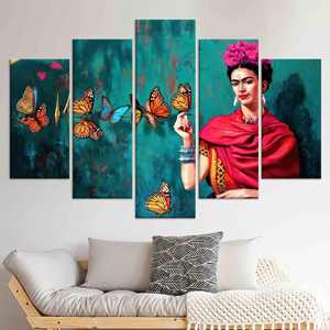 Impresión en Lienzo de Frida Kahlo con Mariposas: Elegante Regalo de Arte Mural Personalizado, Juego de 5 Lienzos Variados - Product Image 1