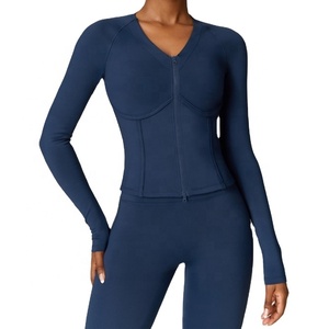 2024 nu sentiment femmes coupe ajustée fermeture éclair complète Yoga Gym Fitness à manches longues Yoga costume pour femme vêtements de sport entraînement veste à glissière - Product Image 5