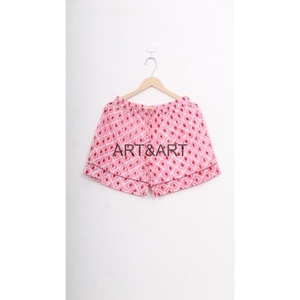 Pijama de manga corta de algodón 100% hecho a mano para mujer, camisa de noche de cama Bohemia, estampado de bloques, manga corta de algodón puro, estampado a mano, India - Product Image 6