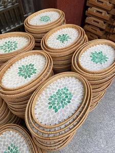 Plateau ovale plateau de fruits aliments secs fabriqués par décoration en rotin plateau incrusté de perles - Product Image 2