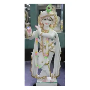 Beautiful Very Most Popular For High Class White Makrana Marble Krishna Ji Statue With Standing Position For Home Office Temple