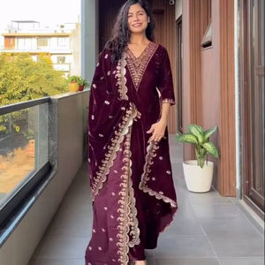 Party Wear Look Designer Velvet <b>Top</b> And Bottom With Dupatta - Product Image 1