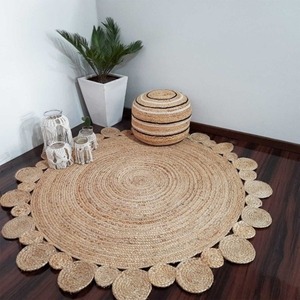 Tapis moderne en jute solide au design floral Tapis en jute tressé extérieur antidérapant résistant aux taches anti-bactéries Support en jute à poils plats pour la maison - Product Image 1