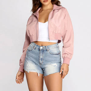 Wholesale Customised Fashionable Winter <b>Warm</b> Crop <b>Top</b> Bomber Jacket for <b>Women</b> Plain Fabric with Cotton Filling Crop Jacket - Product Image 1