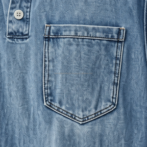 Camiseta Henley sin mangas de mezclilla para hombre, personalizada OEM, estilo vintage, lavado azul, chaleco informal de jean con bolsillo en el pecho - Product Image 5