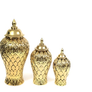 Elegant Black Ginger Jar with Gold Trim Ins Style <b>Ceramic</b> <b>Vase</b> Decor for Home Office Table or Living Room - Product Image 1