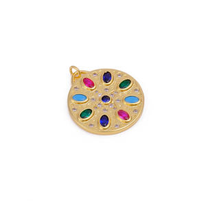 Colgante Redondo Estilo Mosaico Bohemio, Chapado en Oro, Latón, Piedras Preciosas Multicolores, Joyería para Mujer, Niños, Regalo de Fiesta, Boda - Product Image 2