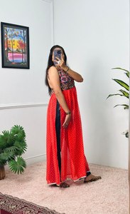 Navratri Special Collation Designer Red <b>Kurti</b> In Georgette Fabric On Embroidery Work <b>For</b> Indian <b>Womens</b> Wear <b>For</b> Festivals - Product Image 3