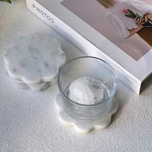 Handmade Wholesale decorative Natural marble <b>coaster</b> square <b>coasters</b> Wave Edge Natural white black marble <b>coaster</b> - Product Image 2