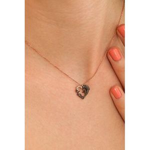 Collier en or rose 925 avec gravure d'amour et figurine de dauphin, cadeau - Product Image 1