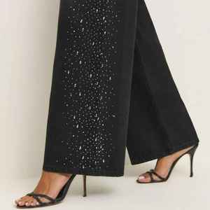 Pantalones Vaqueros Negros con Pedrería, Estilo Urbano, Corte Holgado, Brillantes, Jeans de Moda para Hombre, Casuales, Pierna Ancha, Personalizados, al por Mayor - Product Image 2