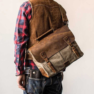 Custom Durable Portable Old Vintage Canvas Crossbody Leather Laptop Shoulder Side <b>Bags</b> Satchel <b>Messenger</b> <b>Bags</b> for <b>Men</b> CLB-0018B - Product Image 4