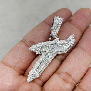 High Grade <b>Initial</b> T Letter Personalized Pendant, Moissanite Baguette Font Hip Hop Custom Name <b>Necklace</b>, Iced Out Pendant - Product Image 4