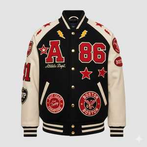 Veste universitaire en laine méltée luxueuse, manches en cuir de vachette personnalisées, blouson bomber de qualité supérieure, vêtements pour hommes - Product Image 1