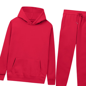 Conjunto Deportivo de Sudadera con Capucha Roja Sólida y Pantalones Jogger para Hombre y Mujer, Ropa Deportiva Casual de Invierno, Venta al Por Mayor de Fábrica, Logotipo Personalizado OEM - Product Image 3