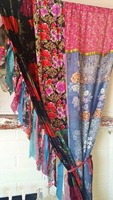 2 adet hint Vintage eski ipek Sari çok renkli el yapımı Patchwork geri dönüşümlü perde ev dekor pencere kapı örtüsü