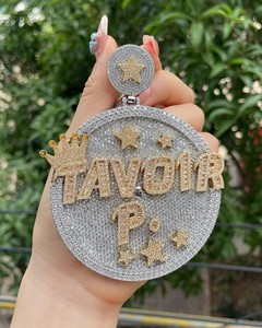 Pendentifs en lettres personnalisés en diamant de laboratoire VVS, taille brillant, style classique glacé, certifiés GIA, unisexe, 10K/14K massif - Product Image 3
