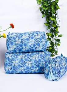 Juego de bolsas de algodón puro azul ligero hecho a mano, ecológico, estilo Vintage, duradero, resistente al agua, almacenamiento de maquillaje - Product Image 3