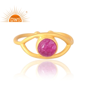 Latest Selling 925 Sterling <b>Silver</b> Natural 18K Gold <b>Plated</b> Aventurine Red Quartz Gemstone Ring Custom Jewelry Manufacturer - Product Image 3