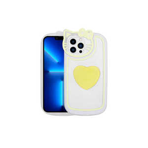Coque de téléphone en silicone transparente Netzy Luxury Yellow Rhythmic Series pour iPhone 13 Pro avec motif de chat imprimé UV pour Pop Socket - Product Image 1
