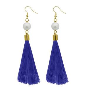 Tip Top Fashions Pendientes de hilo azul chapados en oro 1310964B Accesorio de moda - Product Image 1