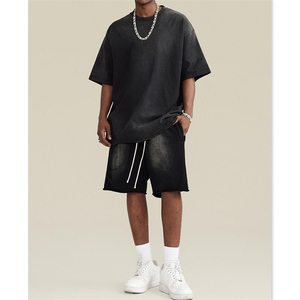 Hot Fashion <b>Acid</b> Wash Short Selves <b>Drop</b> Shoulder Casual Wear Sets for Men 2025 hoodie short Sun faded Tracksuits for men's - Product Image 4