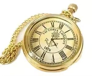 Montre de poche en laiton antique avec cadran Victoria London Style vintage présentée dans une boîte en bois ancre Mouvement à quartz - Product Image 2