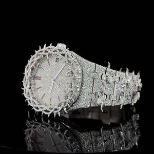 Montre en acier inoxydable de haute qualité avec design à pointes audacieux de style hip-hop, quartz moissanite taille poire, clarté VVS, certifiée IGI - Product Image 4