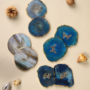 2024 New Design Premium Quality Agate <b>Coaster</b> <b>Gold</b> Electroplated Tableware Accessories Wholesale Price Slice Mats & Pads - Product Image 3