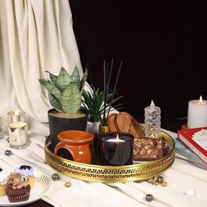 Luxury Round Gold Finished <b>Metal</b> Serving Tray With Engraved Design And Cut Work <b>Edge</b> Ideal For Dining Table And Entertaining - Product Image 4