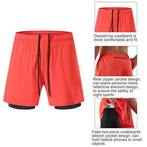 กางเกงขาสั้นออกกำลังกายแบบ2 in 1สำหรับผู้ชายประกอบด้วยกางเกงรัดรูปด้านในและชั้นนอกแห้งเร็วเพื่อความสบายสูงสุด - Product Image 5