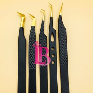 Nouveautés Pinces à épiler à pointe dorée pour extensions de cils en vison, en acier inoxydable, plates, avec boîte de rangement pour cils, style personnalisé - Product Image 3