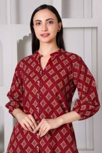 Premium Cotton Knitted Floral <b>Summer</b> Short Slit Button Kurti Palazzo Co-Ord Set Women One Set | Breathable | Casual Ethnic Wear - Product Image 4