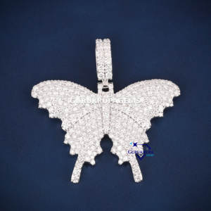 Hip hop helado 925 plata esterlina moissanite mariposa colgante hecho a medida VVS claridad pasó probador de diamantes - Product Image 1