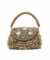 Pochette de Soirée de Luxe Faite Main en Polyester, Style Vintage, Broderie, Bouton Perlé, Mode Élégante Femme Été Hiver