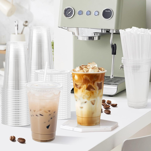 20oz Modern Durable BPA Free PET/PLA Disposable <b>Cups</b> with <b>Lids</b> & <b>Straws</b> Leak Proof Eco-Friendly Food Safe for Cold Beverages - Product Image 5