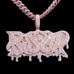 Custom <b>Name</b> Drip Pendant 925 <b>Silver</b> Moissanite Iced Pave Script Letter Statement <b>Necklace</b> Luxury Pendant for Men - Product Image 6
