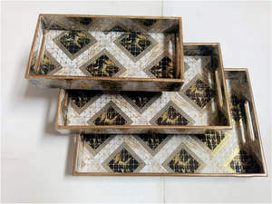 Plateau de service en MDF rectangle fait main finition brillante impression numérique revêtement en émail plateau décoratif en bois traditionnel artisanat - Product Image 2