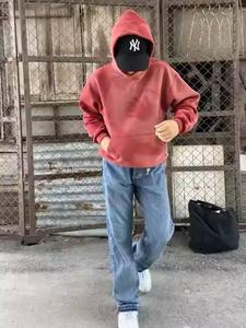 Sweat-shirt à capuche personnalisé, lourd, à manches longues, décontracté, respirant, vintage, délavé au soleil, sans cordon, avec poche, RRI-MH-20 - Product Image 5