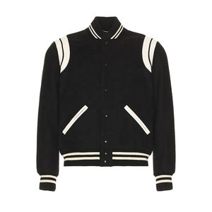 Chaqueta de béisbol personalizada unisex para hombre abrigo universitario de lana de invierno con cuello levantado y mangas de cuero diseño de retazos talla XL - Product Image 5