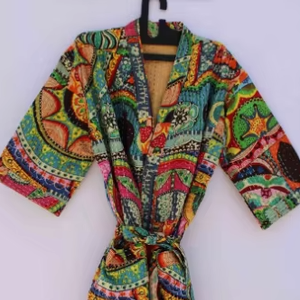 Robe de chambre longue en coton indien Kantha faite à la main, veste, peignoir, tenue de plage pour le printemps et l'été, robe Kantha cousue à la main - Product Image 2
