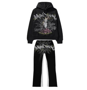Nouveaux ensembles de survêtements en molleton tendance, imprimés sur grand écran, de haute qualité, style hip-hop, pantalons de survêtement évasés et ensembles de sweat-shirts - Product Image 3