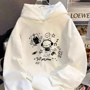 เสื้อมีฮู้ดพิมพ์ลายแมวอะนิเมะน่ารักสำหรับผู้หญิง2025ฤดูใบไม้ร่วงและฤดูหนาว - Product Image 1