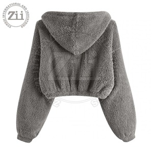 Latest Style Women's Polar Fleece Jacket Finished Customized Solid Color Breathable Windproof Canvas Short Winter Knitted Hooded - Product Image 6
