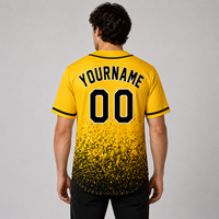 Maillot de baseball jaune et noir personnalisé avec nom et numéro d'équipe, manches courtes, boutons sur le devant, 100% polyester, séchage rapide, respirant