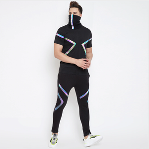 Streetwear deux pièces pantalon ensemble de survêtement coudre Logo personnalisé réfléchissant hommes survêtement à manches courtes t-shirts et pantalons de survêtement pantalons - Product Image 2