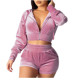 High Quality OEM <b>Short</b> Set Casual Velvet Sweat suit Sets <b>Jogger</b> <b>Shorts</b> Women Outdoors Velvet Tracksuits - Product Image 1