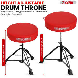 5 Core <b>Drum</b> Throne 3 Thick Padded Guitar Stool 200Lb Capacity Heavy Duty Adjustable Drummer Chair - Product Image 3