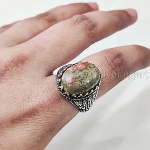 Nueva llegada Anillo para hombre Natural Unakite Jasper Piedra preciosa Anillo de piedra natal Todos los tamaños Joyería oriental otomana Anillo de plata esterlina 925 - Product Image 3